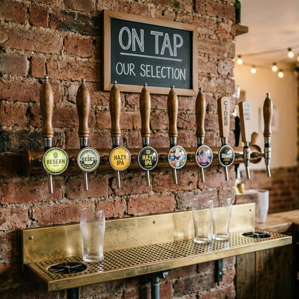 Close-up of bar taps mounted on wall